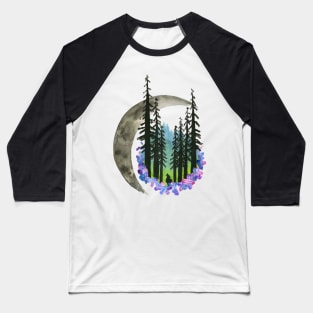 Hand Painted Watercolor Northern Lights & Moon Baseball T-Shirt